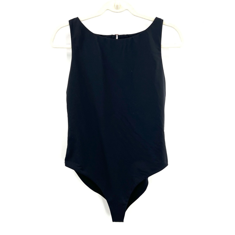 Mara Hoffman black high boat neck 1 piece‎ swimsuit open back cheeky swim suit L